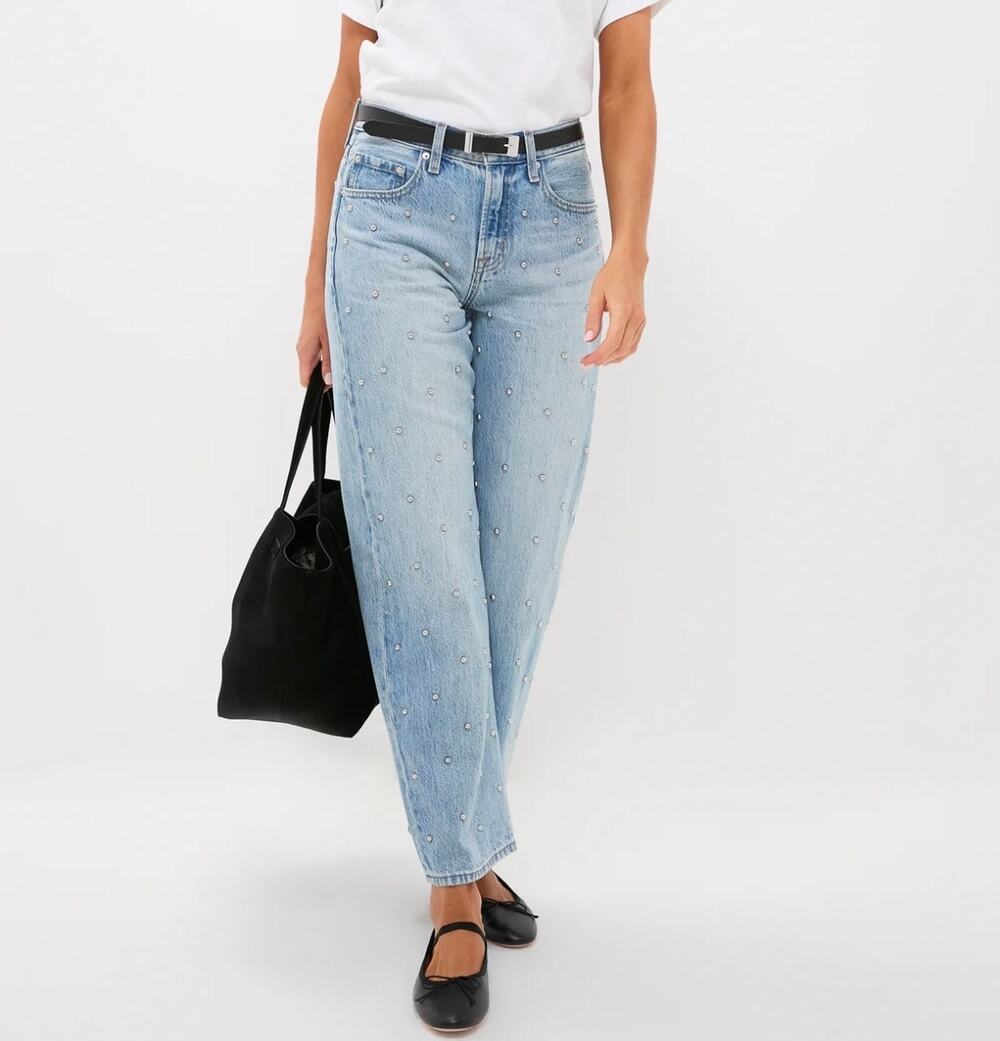 Pistola Aries Studded Lexi Mid Rise Bowed Straight Denim Jeans Size 25